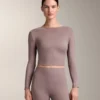 T-shirt a maniche lunghe multi-posizione in misto lyocell con nodo