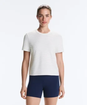 T-shirt a righe in misto cotone, vestibilità regolare