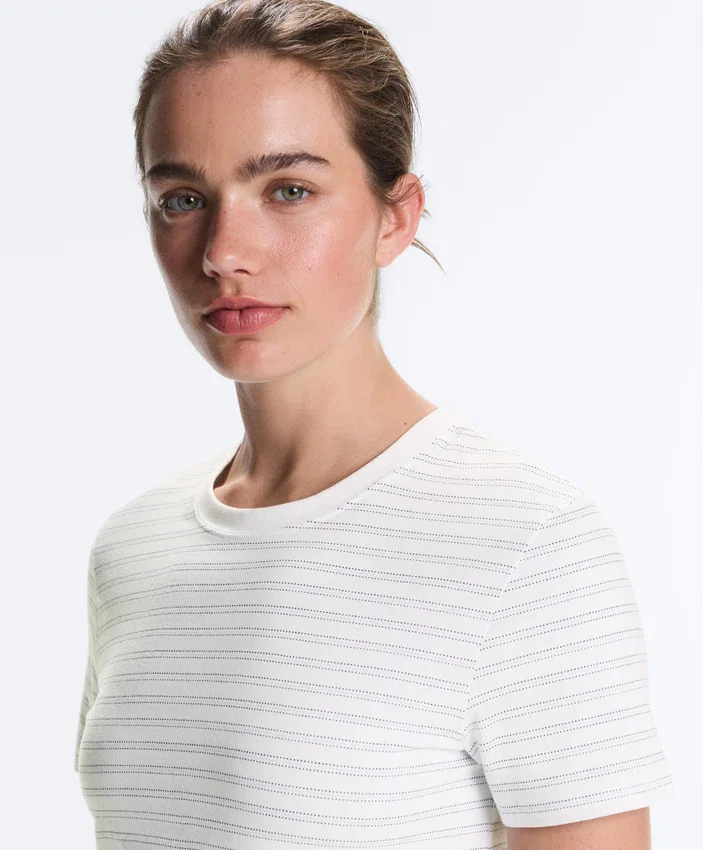 T-shirt a righe in misto cotone, vestibilità regolare T-shirt a righe in misto cotone, vestibilità regolare