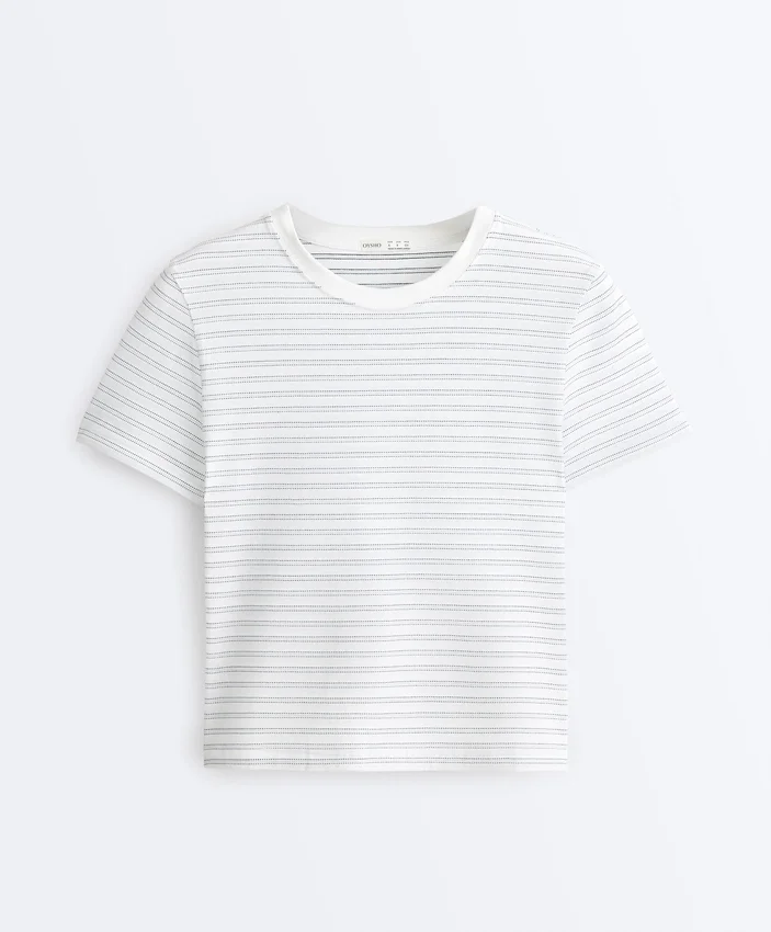 T-shirt a righe in misto cotone, vestibilità regolare T-shirt a righe in misto cotone, vestibilità regolare