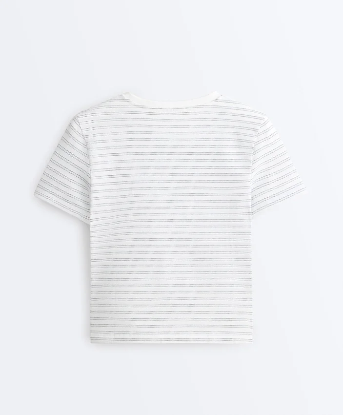 T-shirt a righe in misto cotone, vestibilità regolare T-shirt a righe in misto cotone, vestibilità regolare