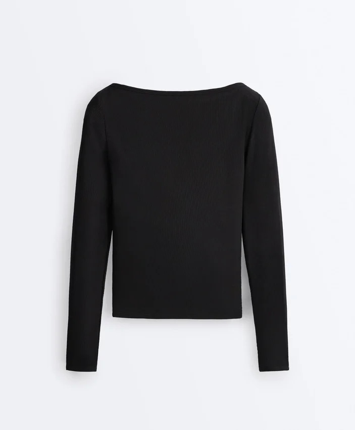 T-shirt a scollo a barchetta in misto modal a costine T-shirt a scollo a barchetta in misto modal a costine