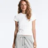 T-shirt aderente a maniche corte in tessuto a costine misto cotone T-shirt aderente a maniche corte in tessuto a costine misto cotone
