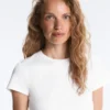 T-shirt aderente a maniche corte in tessuto a costine misto cotone T-shirt aderente a maniche corte in tessuto a costine misto cotone