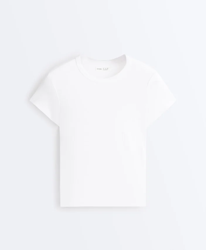 T-shirt aderente a maniche corte in tessuto a costine misto cotone T-shirt aderente a maniche corte in tessuto a costine misto cotone