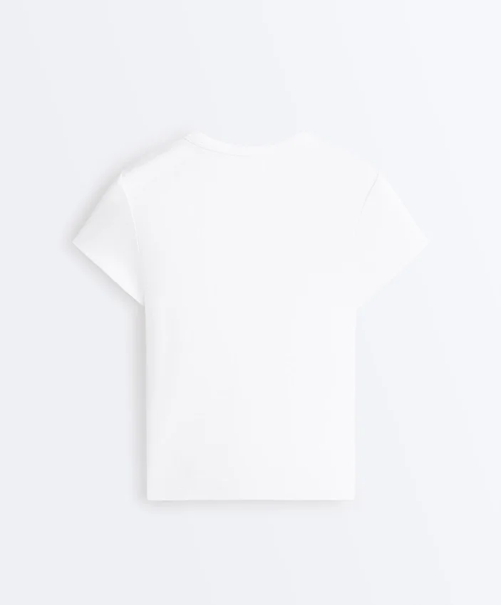 T-shirt aderente a maniche corte in tessuto a costine misto cotone T-shirt aderente a maniche corte in tessuto a costine misto cotone