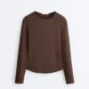 T-shirt aderente a maniche lunghe in tessuto a costine di cotone e modal T-shirt aderente a maniche lunghe in tessuto a costine di cotone e modal