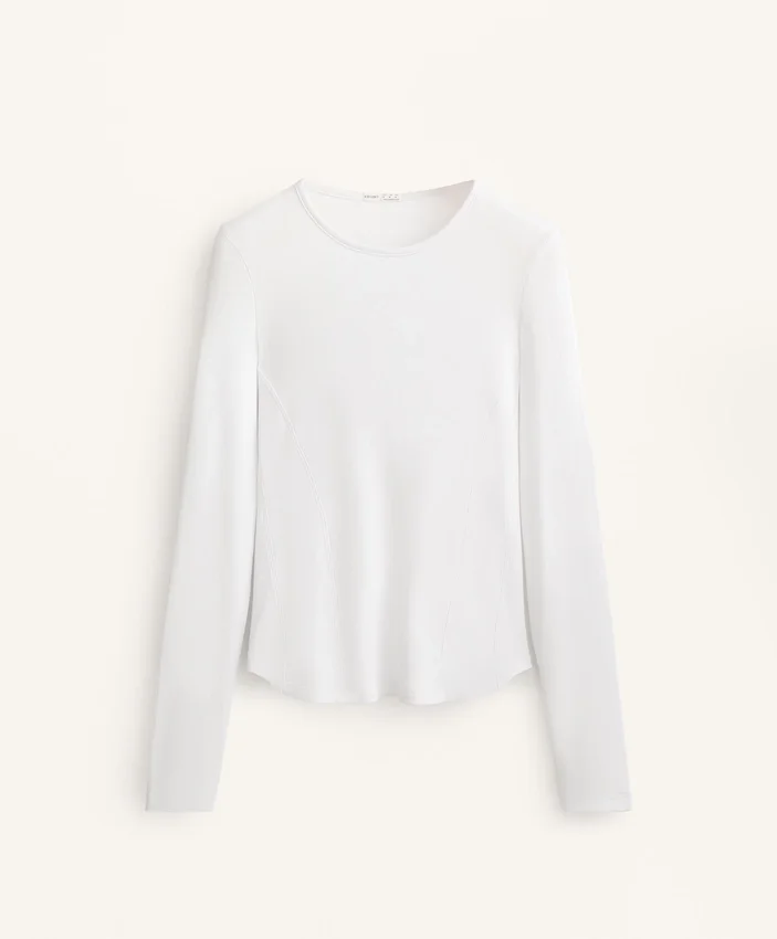 T-shirt aderente a maniche lunghe in tessuto a costine di cotone e modal T-shirt aderente a maniche lunghe in tessuto a costine di cotone e modal