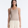 T-shirt aderente con spalline a costine in cotone e modal T-shirt aderente con spalline a costine in cotone e modal