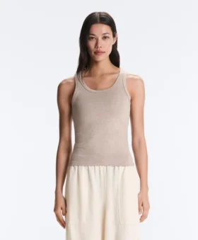 T-shirt aderente con spalline a costine in cotone e modal