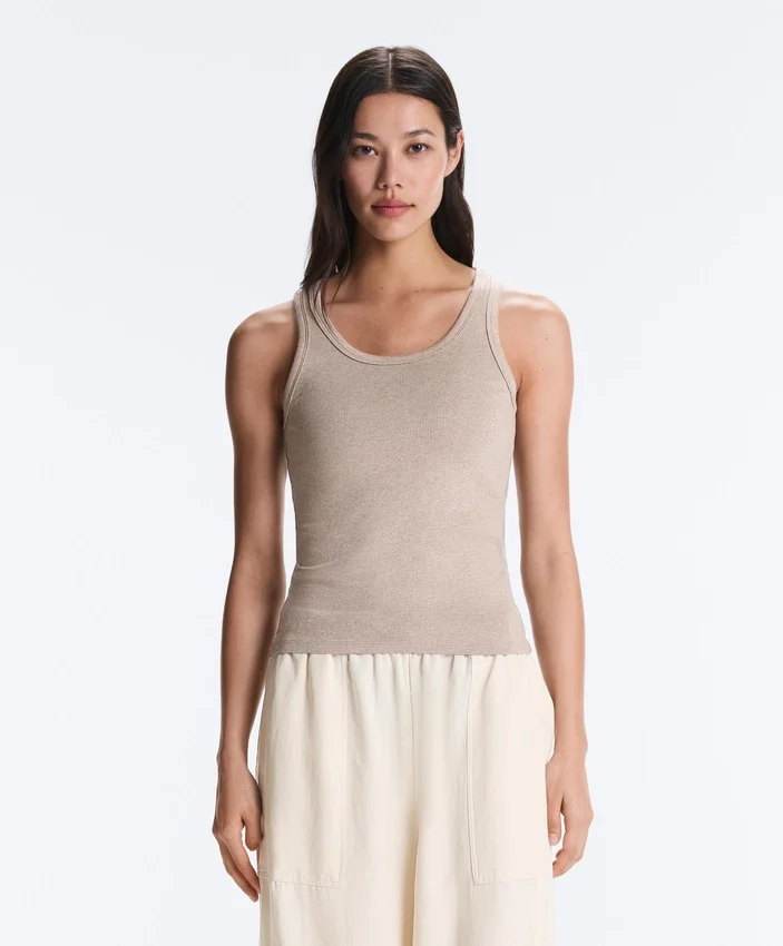 T-shirt aderente con spalline a costine in cotone e modal T-shirt aderente con spalline a costine in cotone e modal
