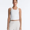 T-shirt aderente con spalline a costine in cotone e modal T-shirt aderente con spalline a costine in cotone e modal