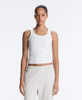 T-shirt aderente con spalline a costine in cotone e modal