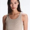 T-shirt aderente con spalline a costine in cotone e modal T-shirt aderente con spalline a costine in cotone e modal