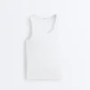 T-shirt aderente con spalline a costine in cotone e modal T-shirt aderente con spalline a costine in cotone e modal
