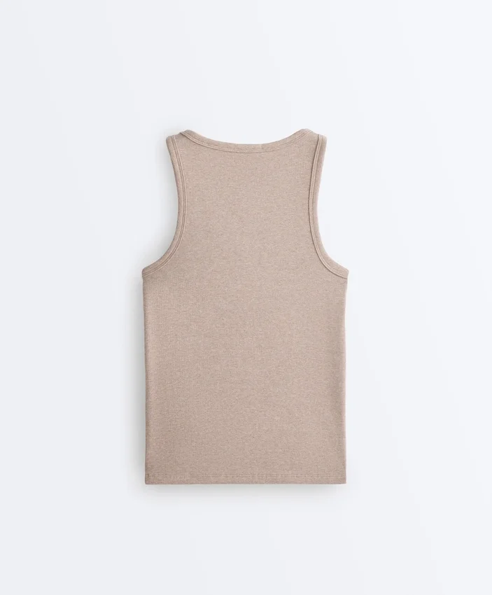 T-shirt aderente con spalline a costine in cotone e modal T-shirt aderente con spalline a costine in cotone e modal