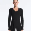 T-shirt avvolgente in misto cotone a costine T-shirt avvolgente in misto cotone a costine