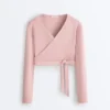 T-shirt avvolgente in misto cotone a costine T-shirt avvolgente in misto cotone a costine