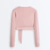 T-shirt avvolgente in misto cotone a costine T-shirt avvolgente in misto cotone a costine