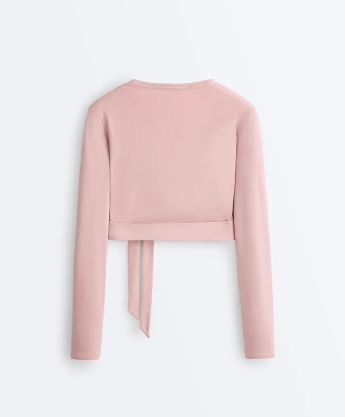 T-shirt avvolgente in misto cotone a costine T-shirt avvolgente in misto cotone a costine