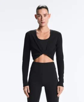 T-shirt avvolgente in misto cotone a costine