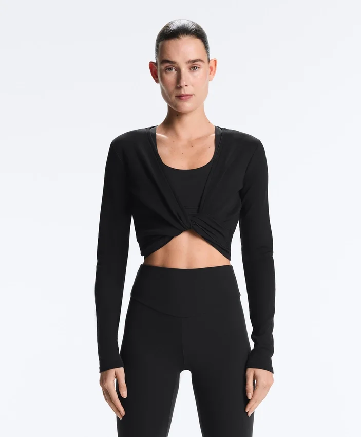 T-shirt avvolgente in misto cotone a costine T-shirt avvolgente in misto cotone a costine
