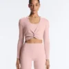 T-shirt avvolgente in misto cotone a costine T-shirt avvolgente in misto cotone a costine