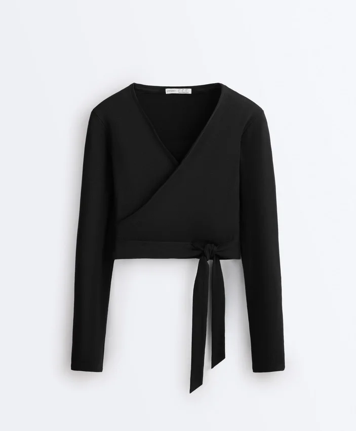 T-shirt avvolgente in misto cotone a costine T-shirt avvolgente in misto cotone a costine