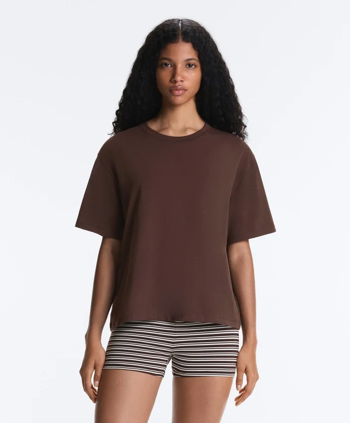 T-shirt boxy a maniche corte in misto cotone T-shirt boxy a maniche corte in misto cotone