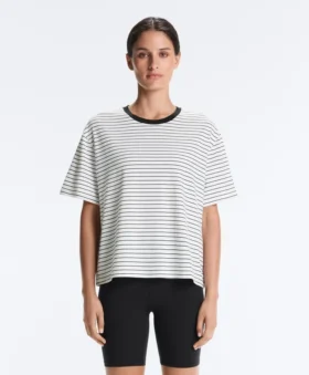T-shirt boxy a maniche corte in misto cotone a righe
