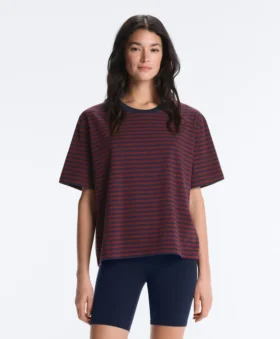 T-shirt boxy a maniche corte in misto cotone a righe