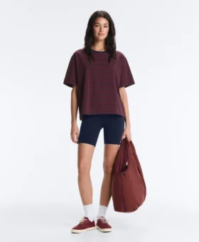 T-shirt boxy a maniche corte in misto cotone a righe