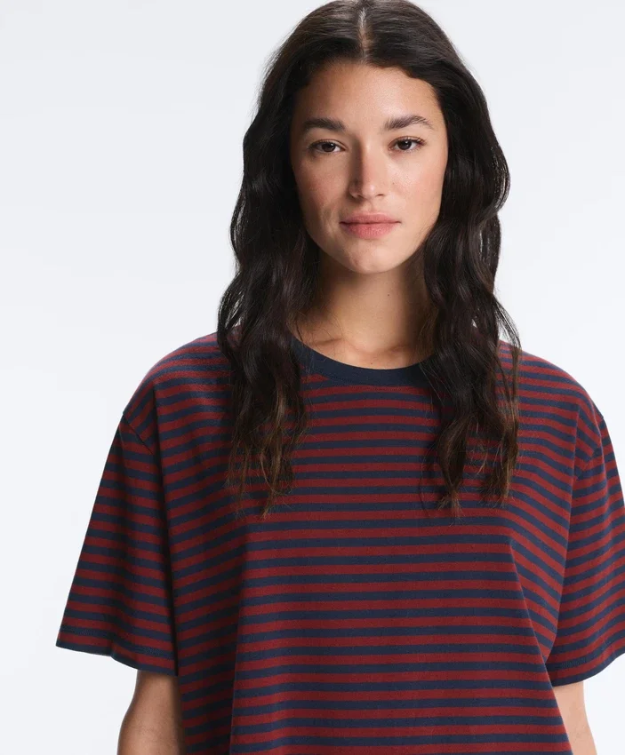 T-shirt boxy a maniche corte in misto cotone a righe T-shirt boxy a maniche corte in misto cotone a righe