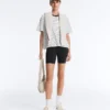 T-shirt boxy a maniche corte in misto cotone a righe T-shirt boxy a maniche corte in misto cotone a righe
