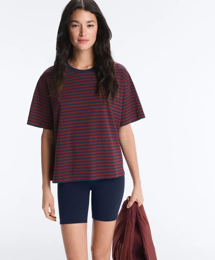 T-shirt boxy a maniche corte in misto cotone a righe T-shirt boxy a maniche corte in misto cotone a righe