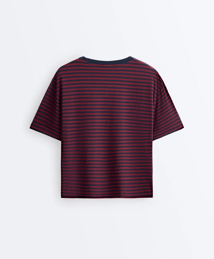 T-shirt boxy a maniche corte in misto cotone a righe T-shirt boxy a maniche corte in misto cotone a righe