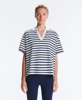 T-shirt boxy a maniche corte in misto cotone con collo a polo