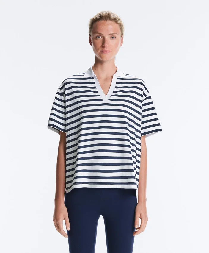 T-shirt boxy a maniche corte in misto cotone con collo a polo T-shirt boxy a maniche corte in misto cotone con collo a polo