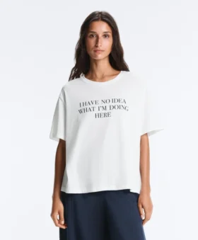 T-shirt boxy a maniche corte in misto cotone con slogan