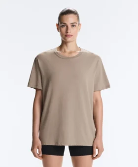 T-shirt boxy a maniche corte in misto cotone con slogan