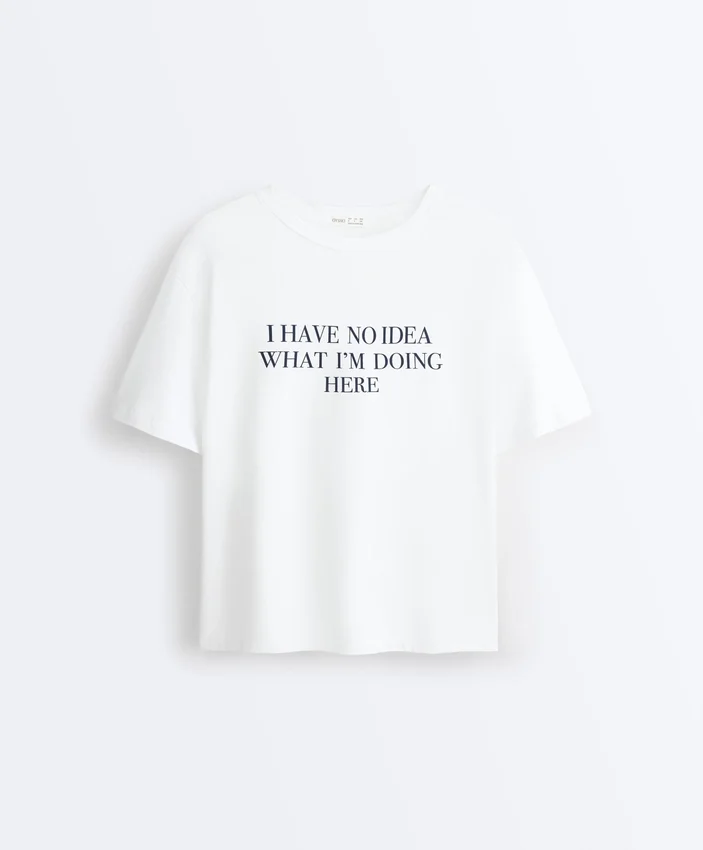 T-shirt boxy a maniche corte in misto cotone con slogan T-shirt boxy a maniche corte in misto cotone con slogan