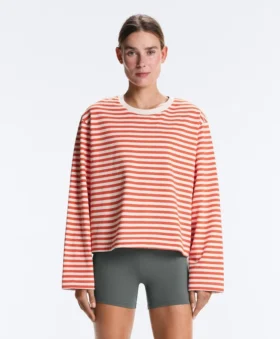 T-shirt boxy a maniche lunghe a righe in 100% cotone