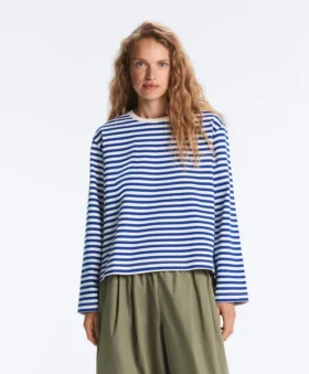 T-shirt boxy a maniche lunghe a righe in 100% cotone