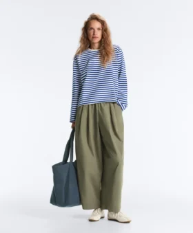 T-shirt boxy a maniche lunghe a righe in 100% cotone
