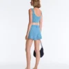 T-shirt corta in maglia lavata con spalline a trecce T-shirt corta in maglia lavata con spalline a trecce