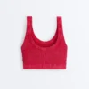 T-shirt corta in maglia lavata con spalline a trecce T-shirt corta in maglia lavata con spalline a trecce