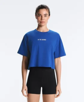 T-shirt corta squadrata in misto cotone con slogan