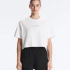 T-shirt corta squadrata in misto cotone con slogan T-shirt corta squadrata in misto cotone con slogan