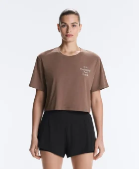 T-shirt corta squadrata in misto cotone con slogan