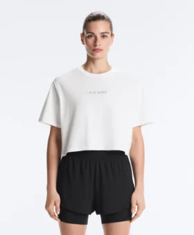 T-shirt corta squadrata in misto cotone con slogan